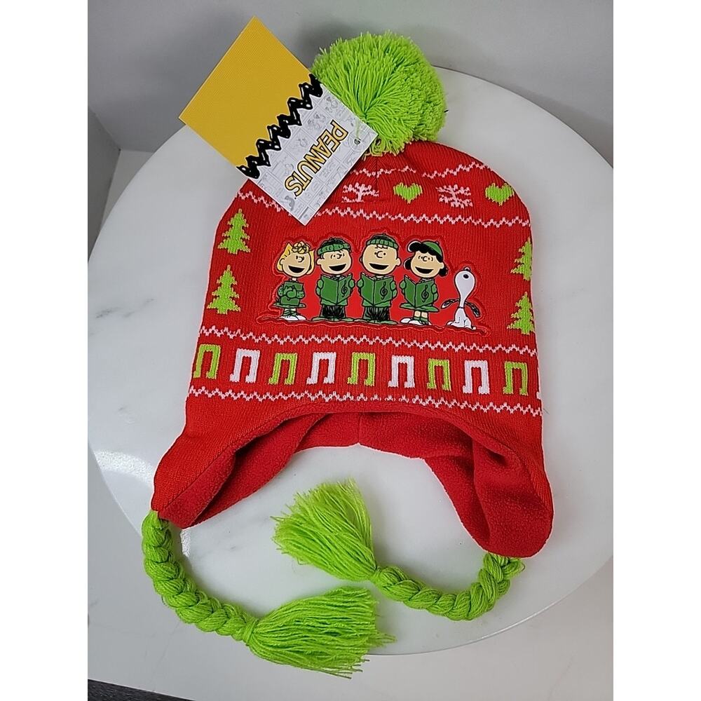 Peanuts Snoopy Charlie Brown Beanie Hat Adult One Size Red Knit Pom NWT